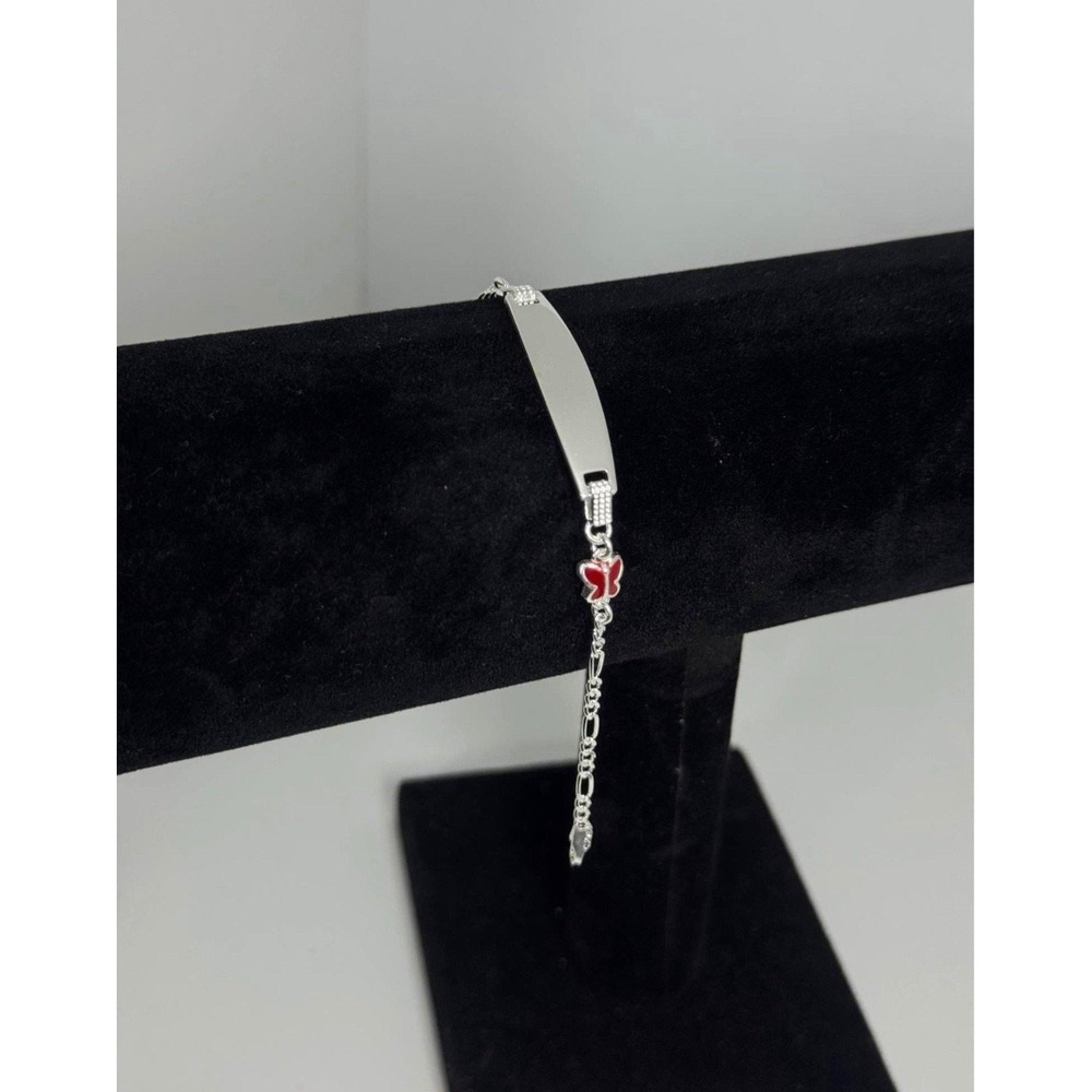 Esclava fígaro con plaquita de plata 925 con dije de mariposa - 5.5 inch